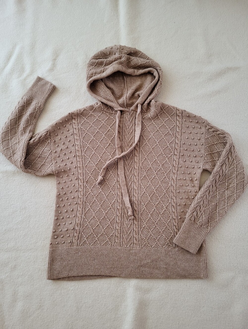 Ann Taylor Cable Knit Hoodie Sweater Women's Size XS Cotton Blend